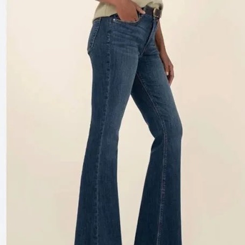 Kut From The Kloth Ana High Rise Fab Ab Flare Jeans Blue Distressed Raw Hem 4